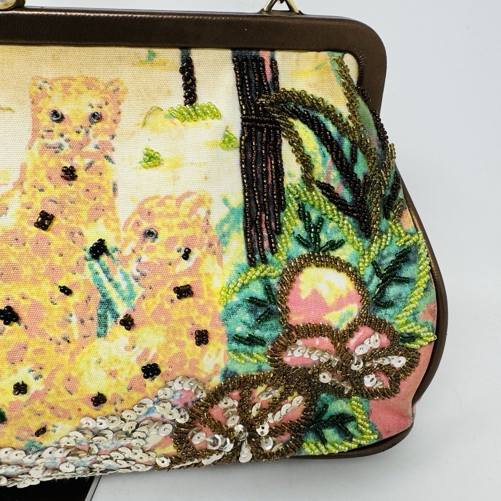 Vintage Prezzo Boho Multicolor Beaded Bling Fabric Shoulder Handbag Brown Beige - Picture 3 of 13